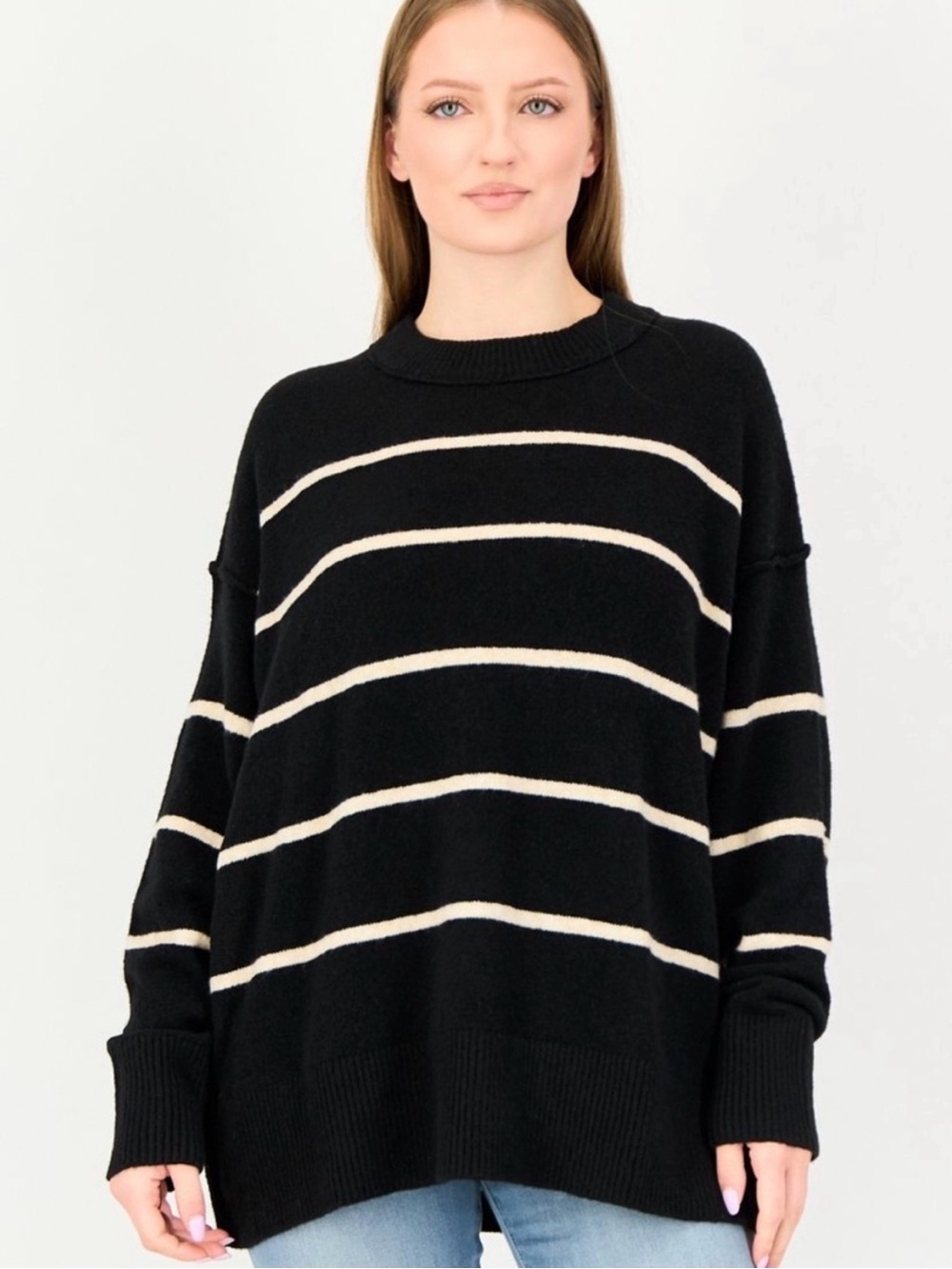 aerie UnREAL Crewneck Sweater with Cream Stripes